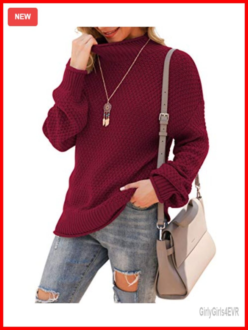 Oversized Chunky Knit Turtleneck Sweater Batwing Sleeve Pullover